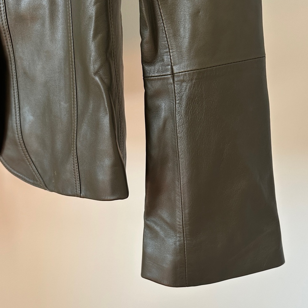 Lafayette 148 New York Dark Olive Leather Lambskin Blazer - Picture 3 of 9